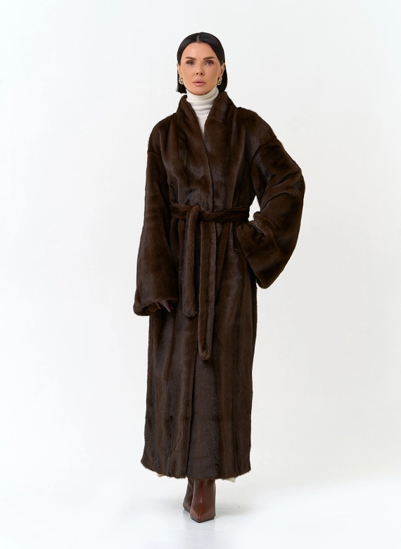 Длинная шуба из эко меха фото