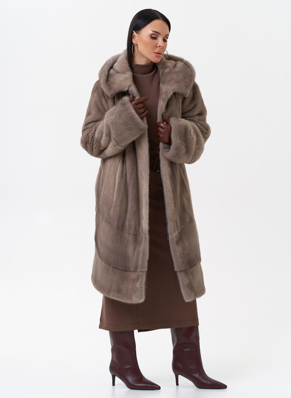 Норковая шуба с капюшоном 