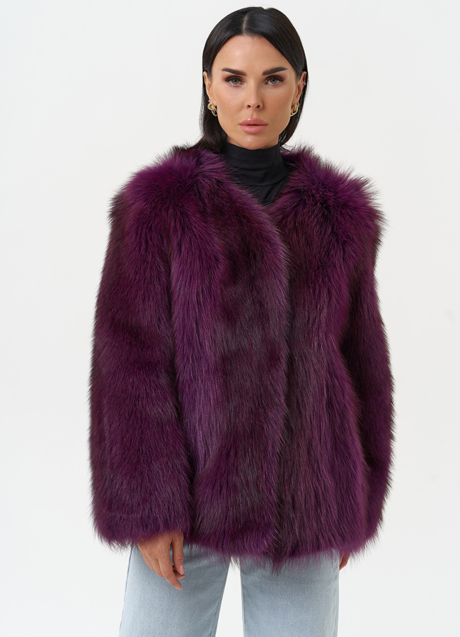 Женская куртка из меха канадского енота модель № 31085 меха малина