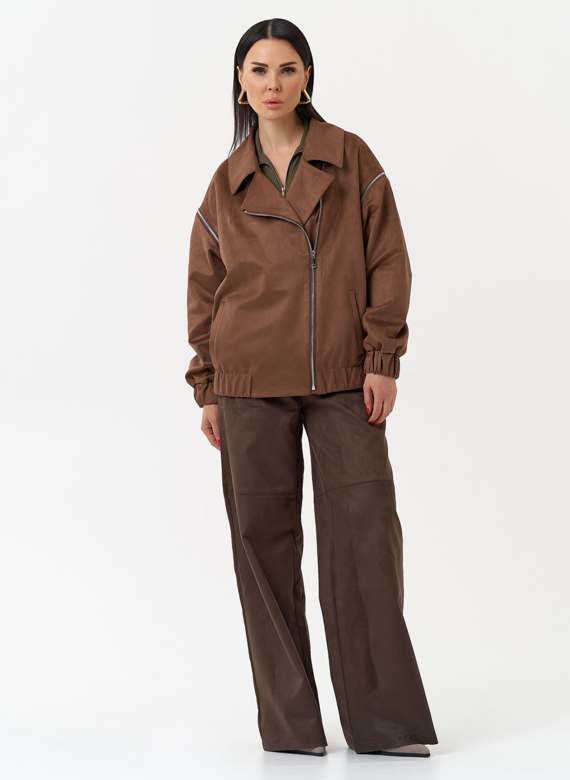 Куртка бомбер из эко замши со съемными рукавами