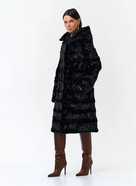 Шуба из меха норки с капюшоном