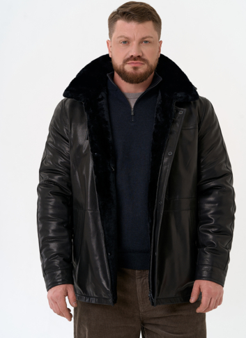 Мужская дубленка черного цвета с капюшоном Мужская дубленка черного цвета с капюшоном