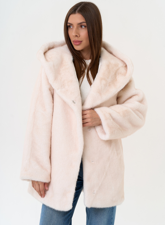 Женская шуба из эко меха с капюшоном