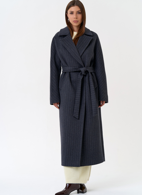 Женское длинное пальто с поясом