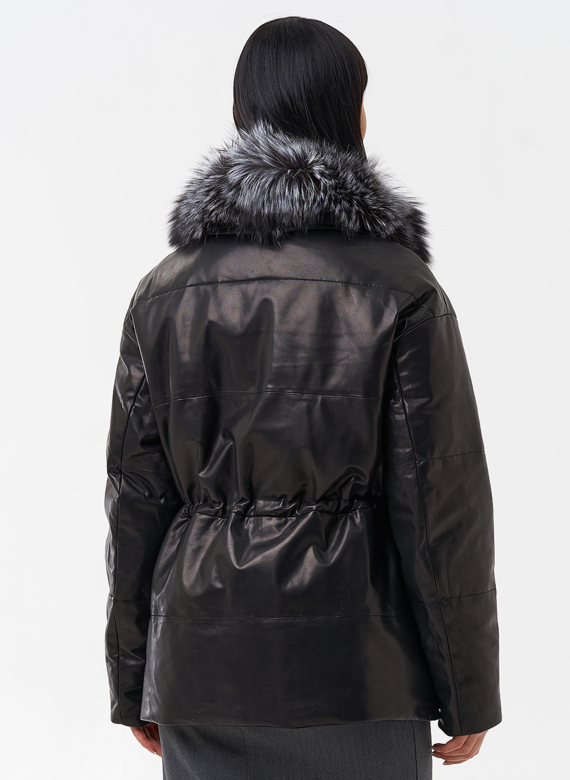Кожаный пуховик с мехом