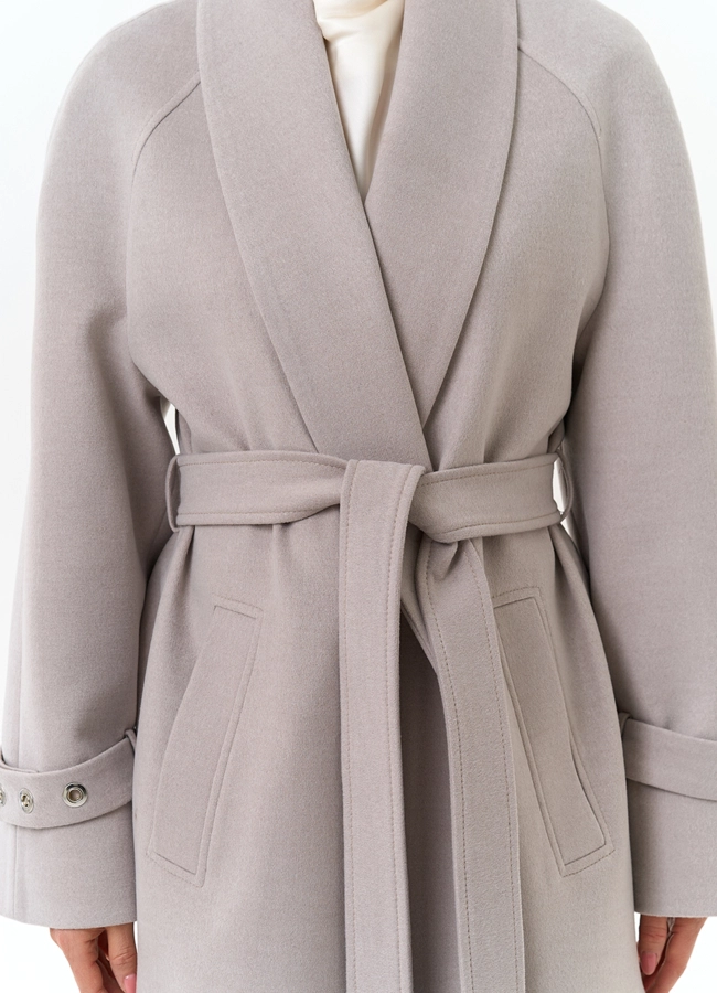 Женское длинное пальто с поясом модель № 32852 универмаг малина