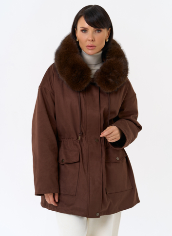 Женская парка из эко замши с капюшоном из эко меха Женская парка из эко замши с капюшоном из эко меха