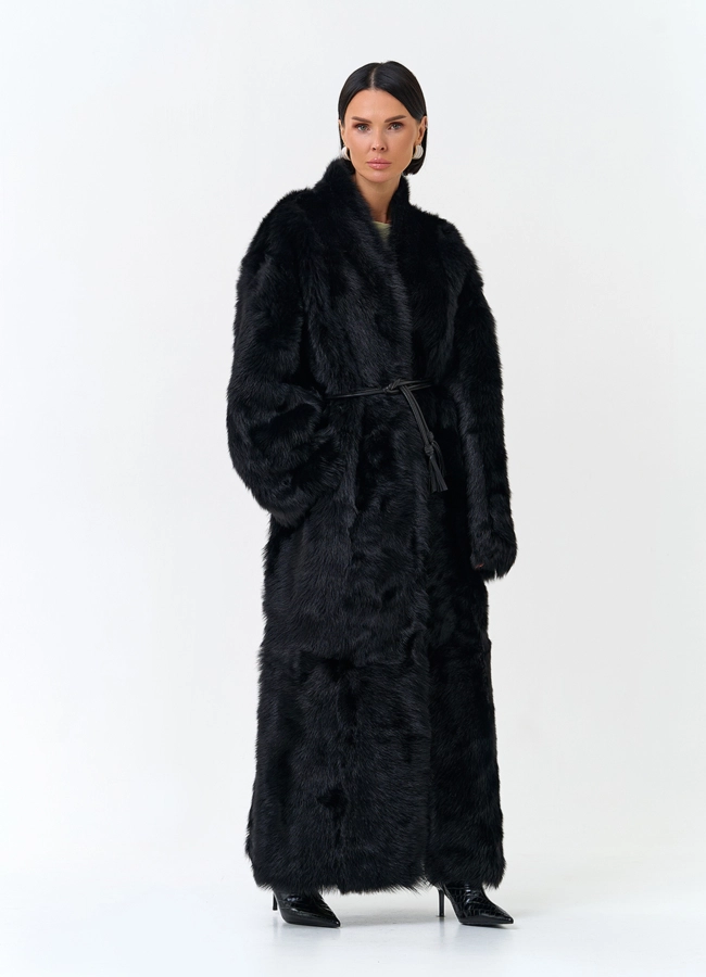 Женская двухсторонняя дубленка с поясом модель № 34127 универмаг малина фото