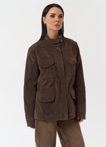 Женская парка из эко замши коричневого цвета