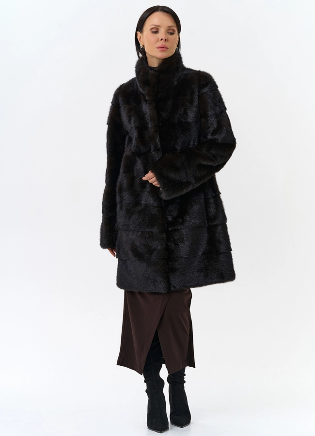 Поперечная шуба из норки модель № 25892 универмаг малина