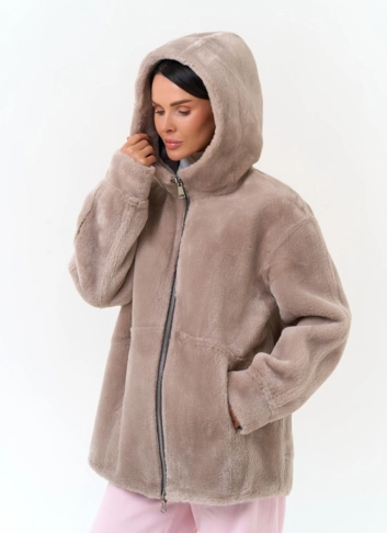 Женская дубленка из эко замши фото