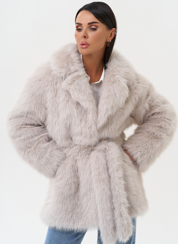 Женская шуба из эко меха в светло-сером цвете