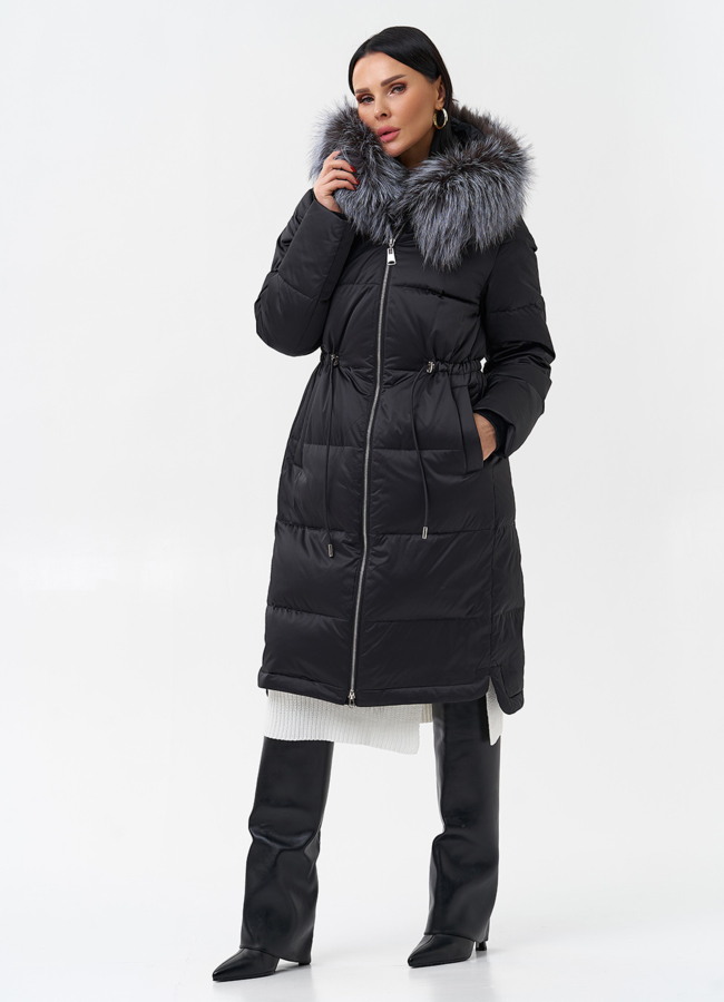 Женский пуховик с отделкой из меха чернобурки модель № 28524 универмаг малина