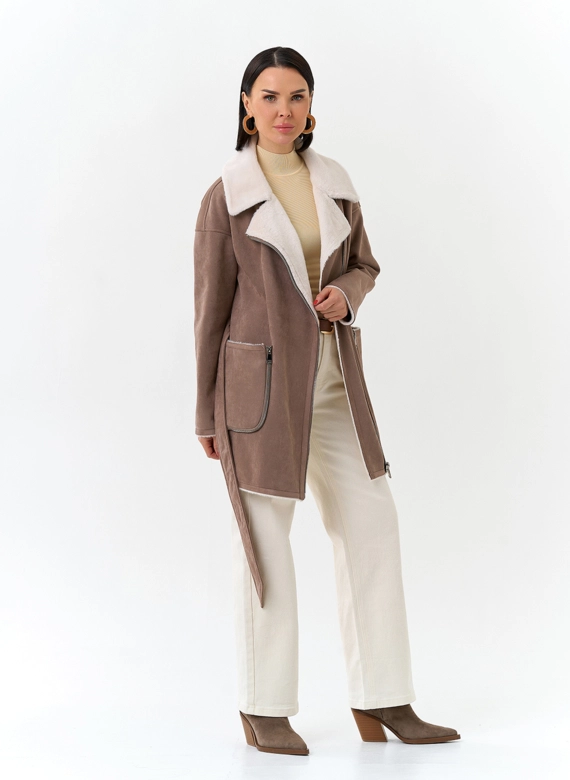 Женская дубленка из эко замши