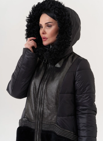 Комбинированный пуховик с капюшоном