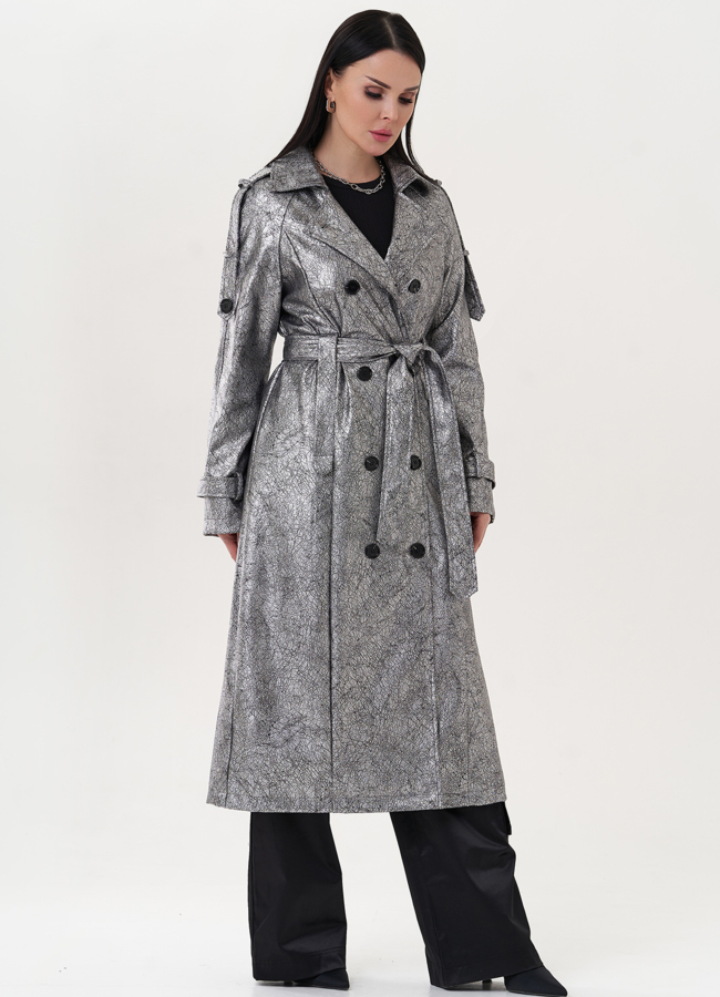 Плащ из эко кожи под серебро модель № 26803 в кредит