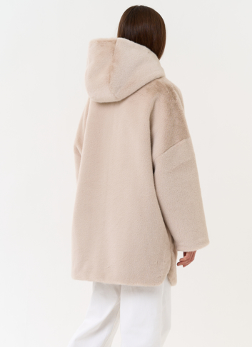 Женская шуба из экомеха с капюшоном