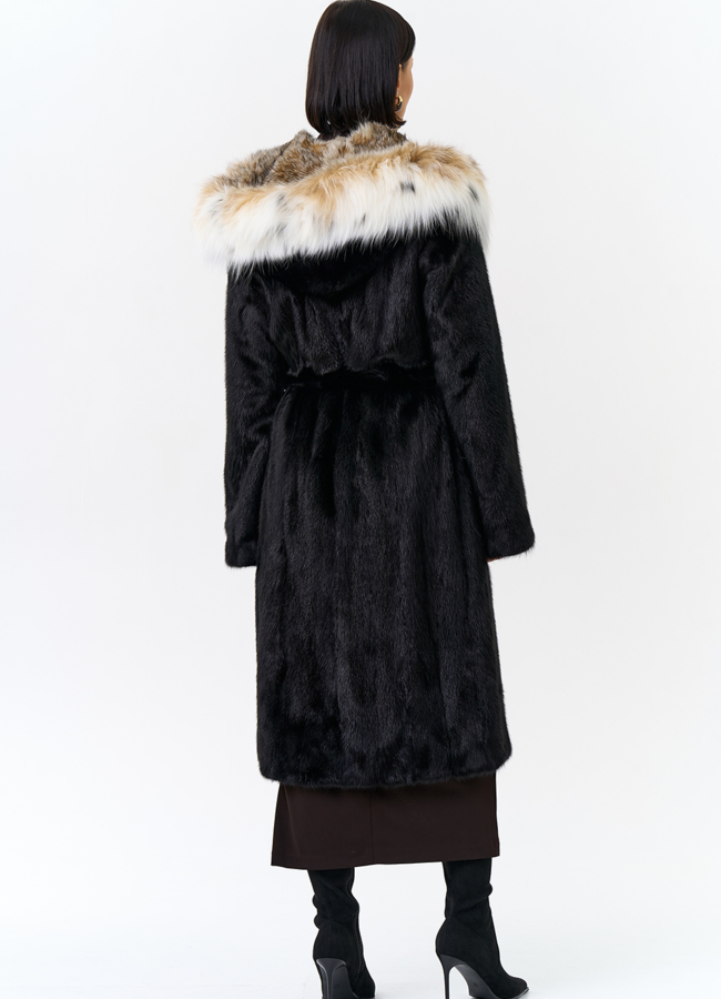 Норковая шуба с рысью в черном цвете модель № 25002 в кредит